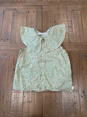 Tiny cottons ditzy floral oversized collar sleeveless top green orange 10 years